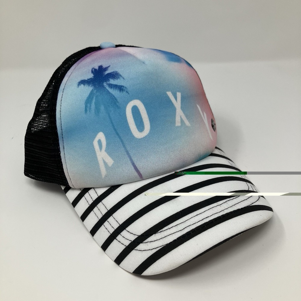 ROXY Womens Water Come Down Trucker Hat Sunset Palm Tree Stripe Snapback Cap